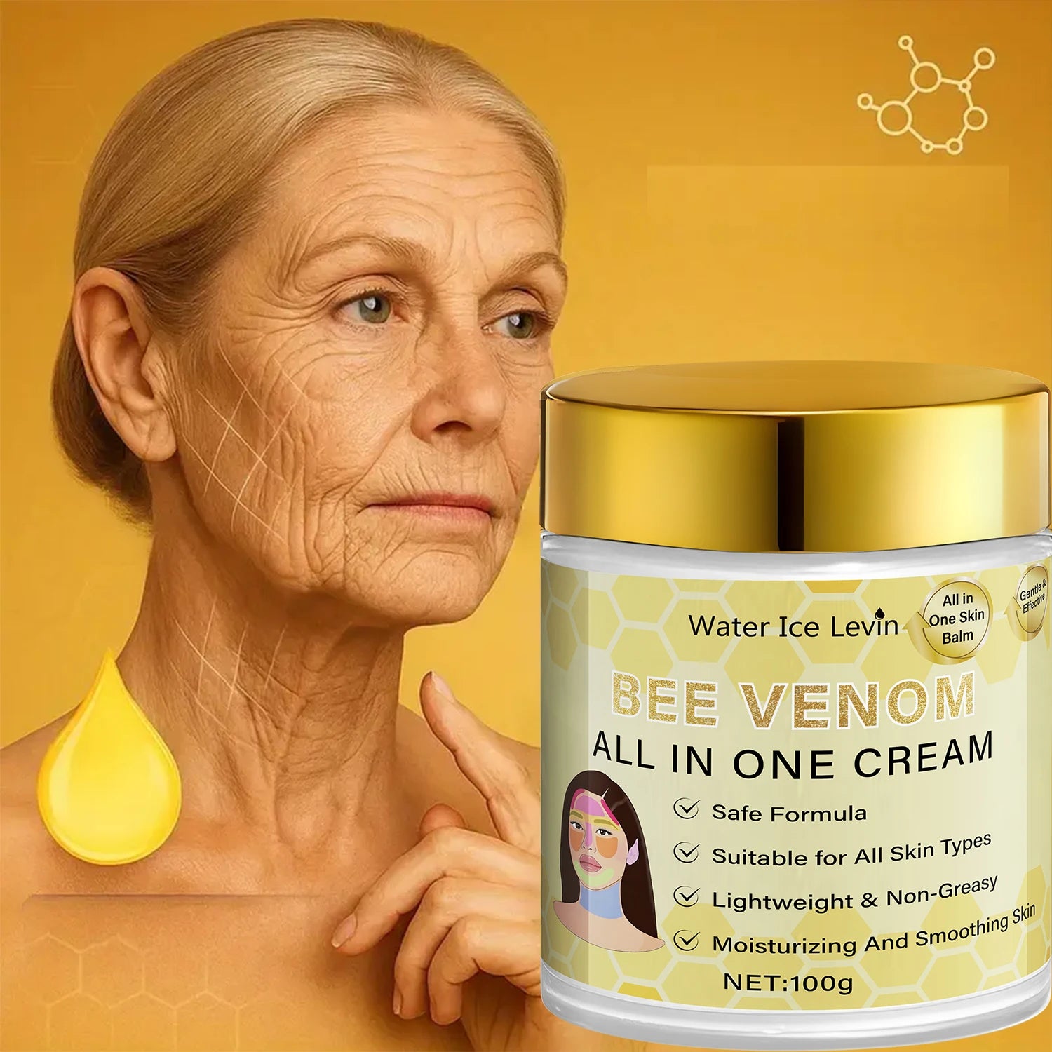 Bee Venom All-in-One Cream: Lightweight, Non-Greasy Formula for Deep Moisturizing, Smoothing & Protecting All Skin Types.